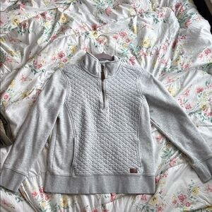 L.L. Bean Light Gray Quilted Half-Zip Pullover